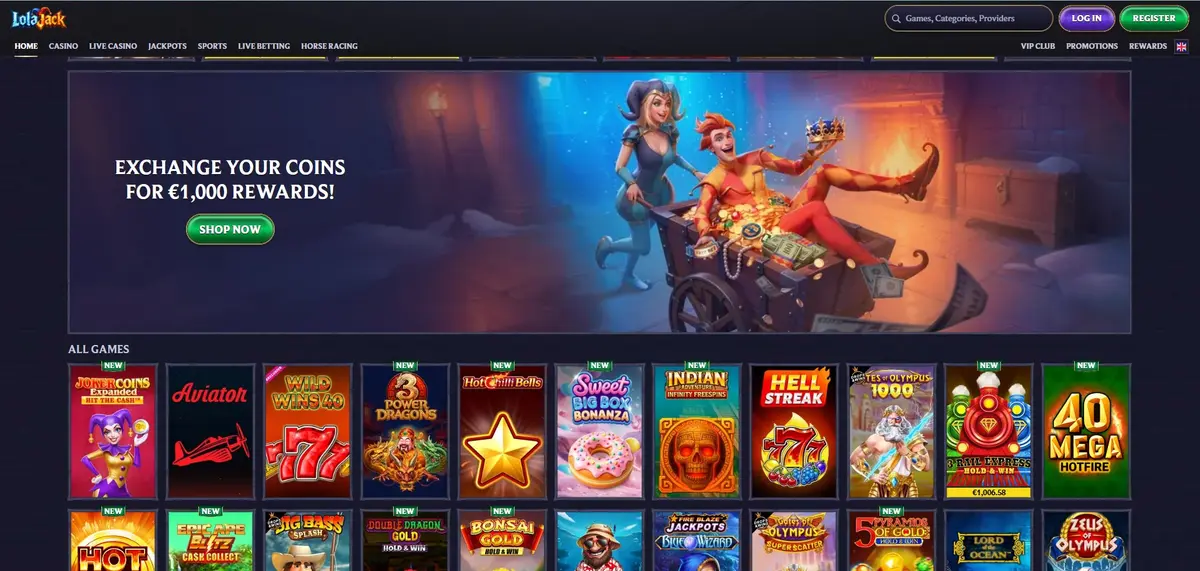 Lolajack slots library and game selection